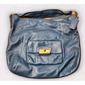 Coach Blue Leather Hobo Bag Turnlock Front Pocket 14769 Brass Hardware